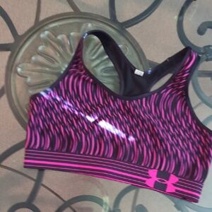 Under Armour Black and Pink Patterned Sports Bra
